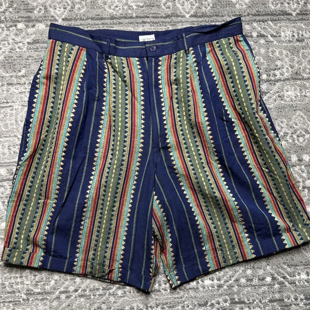 COSI L’Uomo Vintage 90s Shorts Mens 38 x 10 Aztec Stripe Pleated Cotton